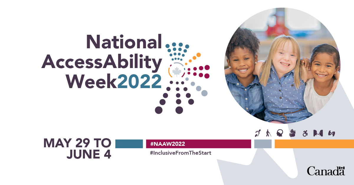 Header Image for National AccessAbility Week 2022, featuring the NAAW logo, and image of three kids.
